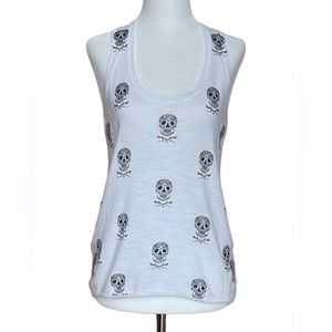 NWOT Skull Cashmere Tank in White with Vintage Graphic Black Skulls